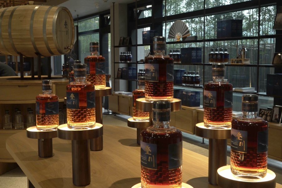 In this image from a video, the newly launched pure-malt whisky &ldquo;The Chuan&rdquo; is displayed at the Chuan Malt Distillery in Emeishan in southwestern China&rsquo;s Sichuan province on Dec. 13, 2023. The more than $100 million distillery owned by Pernod Ricard and based at the UNESCO World Heritage site Mount Emei, launched a pure-malt whisky, The Chuan, aiming to tap a growing taste among young Chinese for whisky in place of the traditional &ldquo;baijiu&rdquo; used to toast festive occasions.