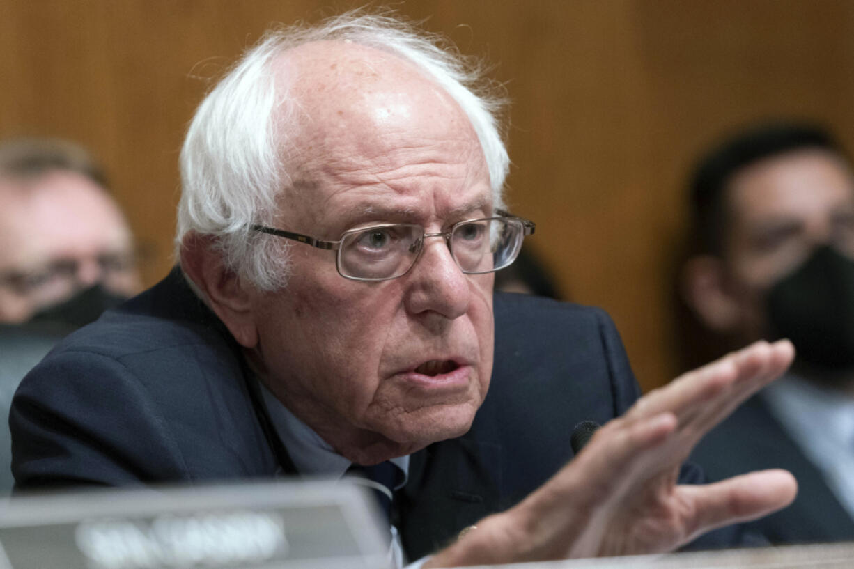 FILE - Sen. Bernie Sanders, I-Vt., speaks during a hearing on Capitol Hill in Washington, Thursday, June 8, 2023. Sanders and a robust group of Democratic senators say they&rsquo;re done &ldquo;asking nicely&rdquo; for Israel to do more to reduce civilian casualties in its war against Hamas in Gaza.