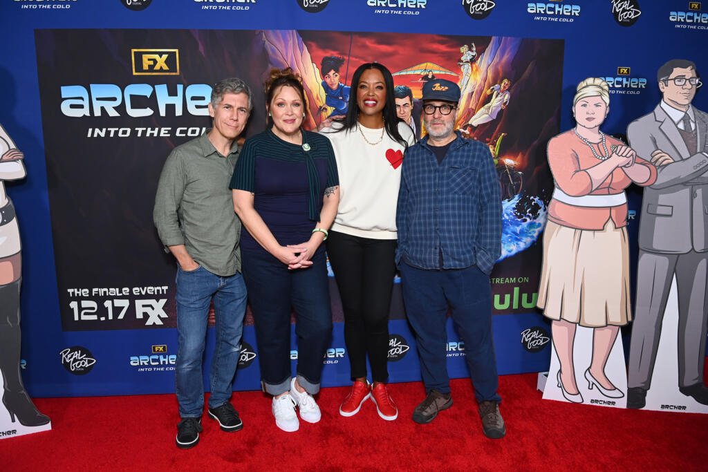 From left, Chris Parnell, Amber Nash, Aisha Tyler and H. Jon Benjamin attend the "Archer" series finale event, "Archer: Into the Cold," at the Alex Theatre on Dec. 13, 2023, in Glendale, California.