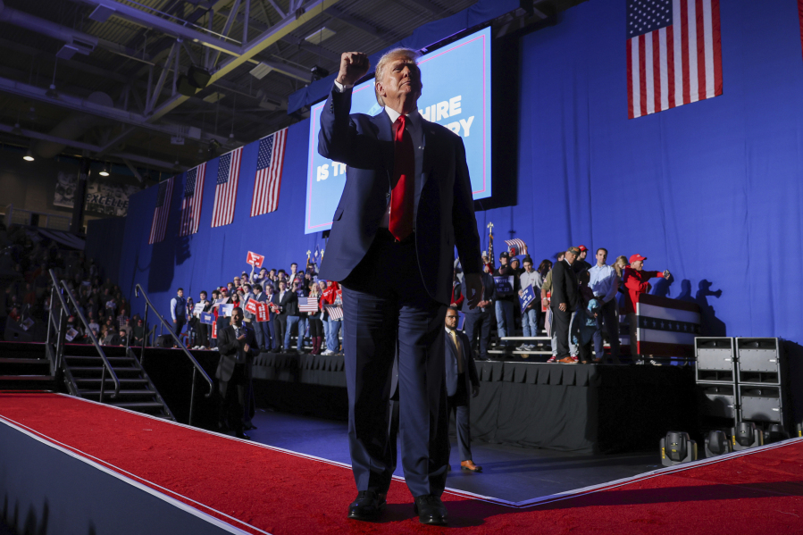 Former President Donald Trump speaks at a campaign rally, Saturday, Dec. 16, 2023, in Durham, N.H.