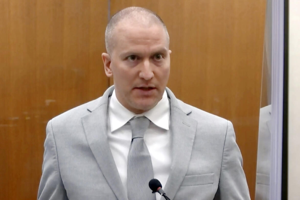 FILE - In this image taken from video, former Minneapolis police Officer Derek Chauvin addresses the court at the Hennepin County Courthouse, June 25, 2021, in Minneapolis. Chauvin, the former Minneapolis police officer convicted of murdering George Floyd, was stabbed by another inmate and seriously injured Friday, Nov. 24, 2023, at a federal prison in Arizona, a person familiar with the matter told The Associated Press.