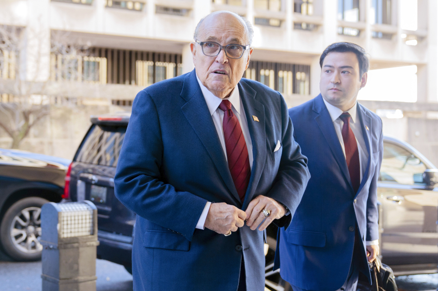 Former Mayor of New York Rudy Giuliani arrives at the federal courthouse in Washington, Monday, Dec. 11, 2023. The trial will determine how much Giuliani will have to pay two Georgia election workers who he falsely accused of fraud while pushing President Donald Trump&rsquo;s baseless claims after he lost the 2020 election.