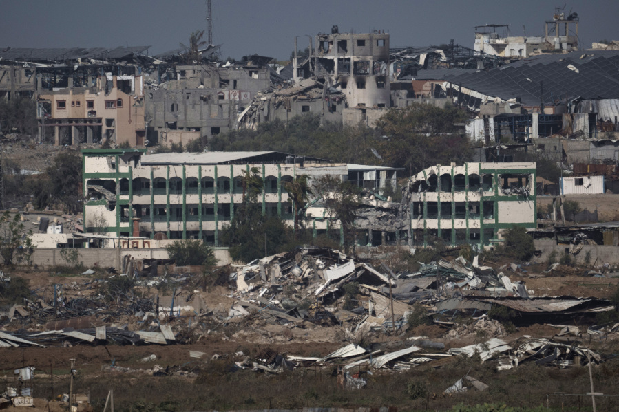 Destroyed farms and buildings in the Gaza Strip as seen from Southern Israel, Friday, Dec. 22, 2023.
