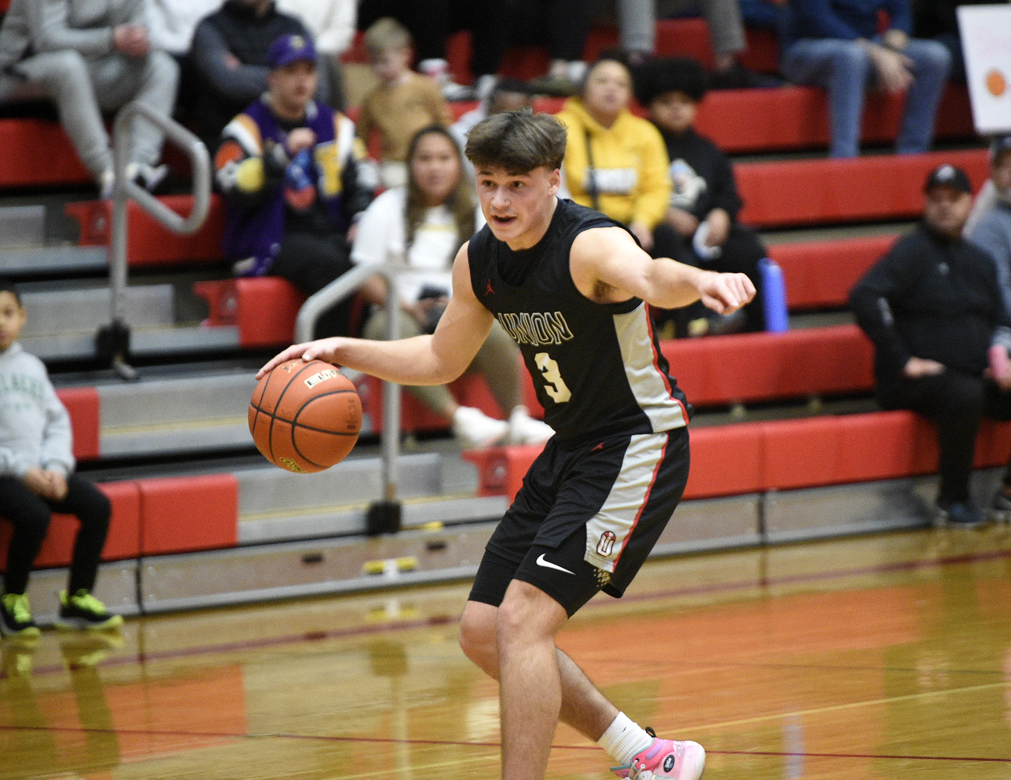 Grayson Stanley of Union directs the offense against Puyallup in the Myron Lawrence Memorial Tournament at Fort Vancouver High School on Thursday, Dec. 28, 2023.