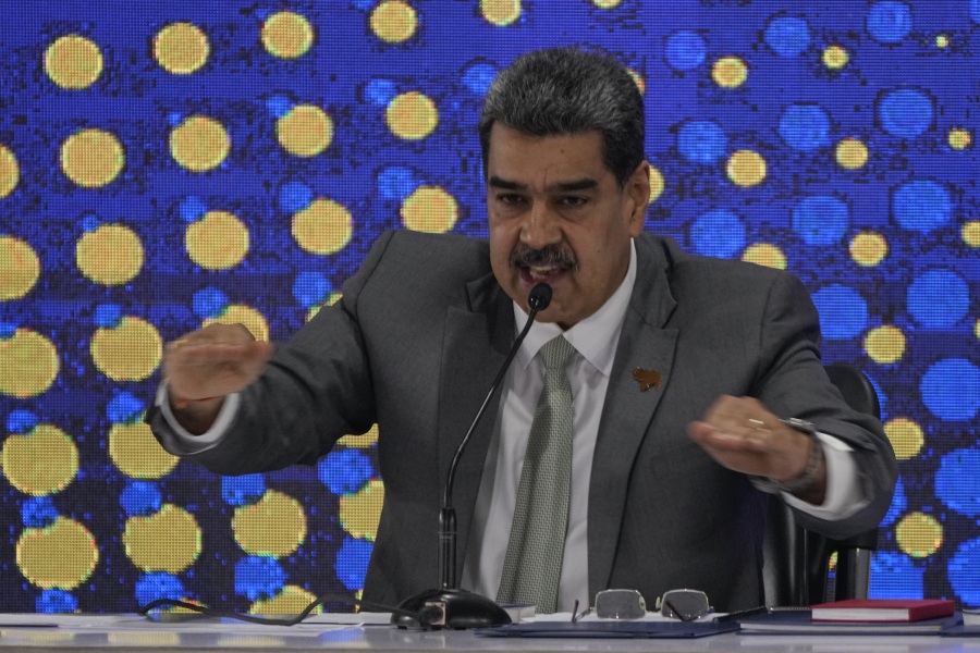 Venezuela&rsquo;s President Nicolas Maduro speaks during the notification ceremony for the referendum about the future of a disputed territory with Guyana, in Caracas, Venezuela, Monday, Dec. 4, 2023.