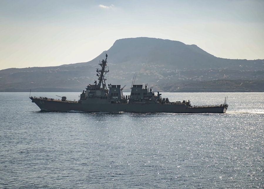 The guided-missile destroyer USS Carney in Souda Bay, Greece. The American warship and multiple commercial ships came under attack Sunday, Dec. 3, 2023 in the Red Sea, the Pentagon said, potentially marking a major escalation in a series of maritime attacks in the Mideast linked to the Israel-Hamas war.  &ldquo;We&rsquo;re aware of reports regarding attacks on the USS Carney and commercial vessels in the Red Sea and will provide information as it becomes available,&rdquo; the Pentagon said. (Petty Officer 3rd Class Bill Dodge/U.S.