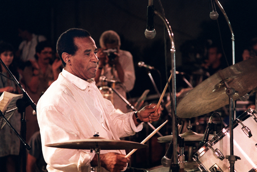 Jazz drummer Max Roach plays on Feb. 14, 1989, at the 10th Jazz Festival of Havana where Roach expressed his intention to make an album with Cuban musicians either in Havana or New York.