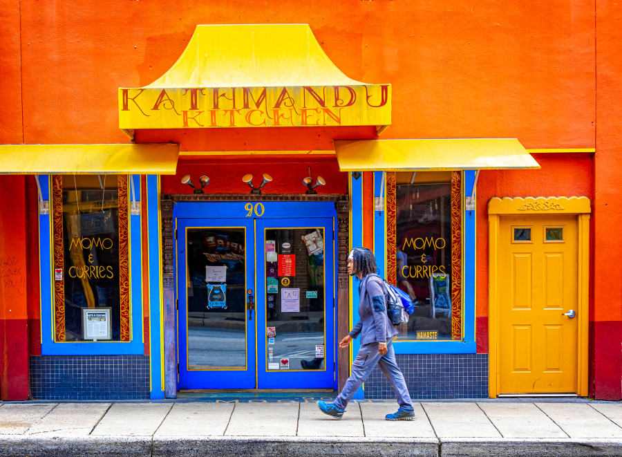 A colorful restaurant exterior in Asheville, North Carolina.