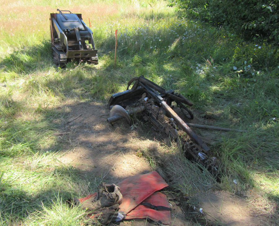 The walk-behind trencher a 16-year-old boy was using to dig a channel for fence posts while working for a Vancouver construction company over the summer. He was dragged under the blade of the machine, and his injuries required both of his legs to be amputated.