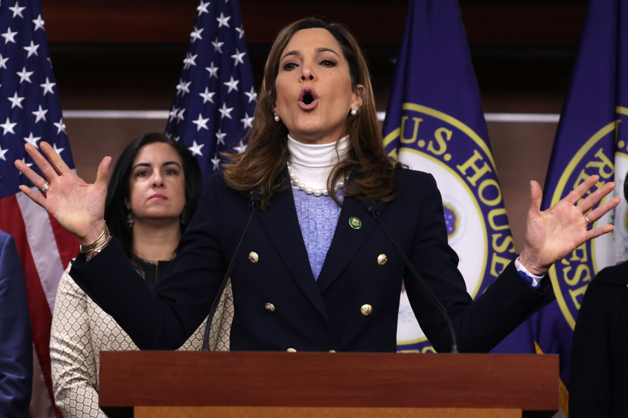 Member of the Congressional Hispanic Conference (CHC) Rep. Maria Elvira Salazar (R-FL) speaks during a news conference at the U.S. Capitol on Feb. 1, 2023, in Washington, DC. The CHC held a news conference to introduce its members and their agenda for the 118th Congress.