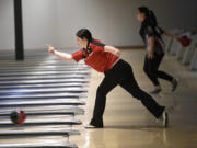 Fort Vancouver senior Lilly Peschka bowls during a match against Camas at Big Al's on Monday, Jan. 8, 2024.