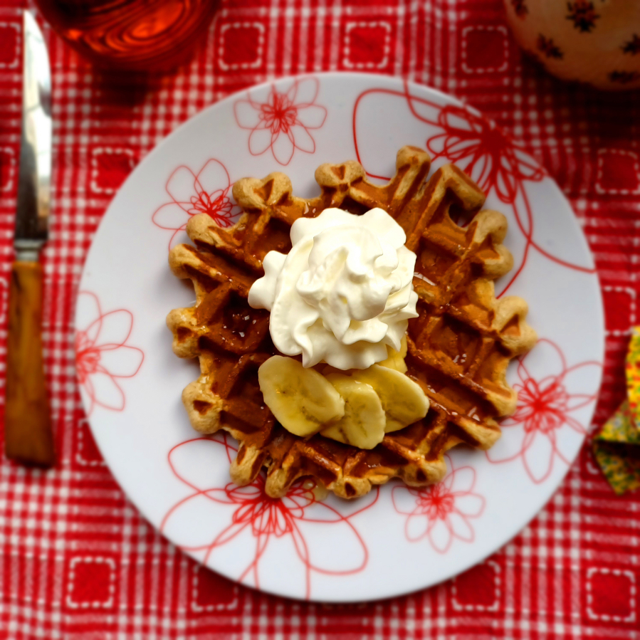 These scrumptious banana bread waffles are slightly sweet with warm winter spices.