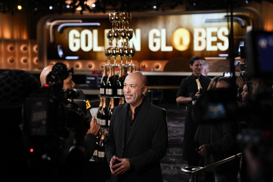 Jo Koy speaks to reporters during the Golden Globe Awards Press Preview at the Beverly Hilton on Thursday, Jan. 4, 2024, in Beverly Hills, Calif.