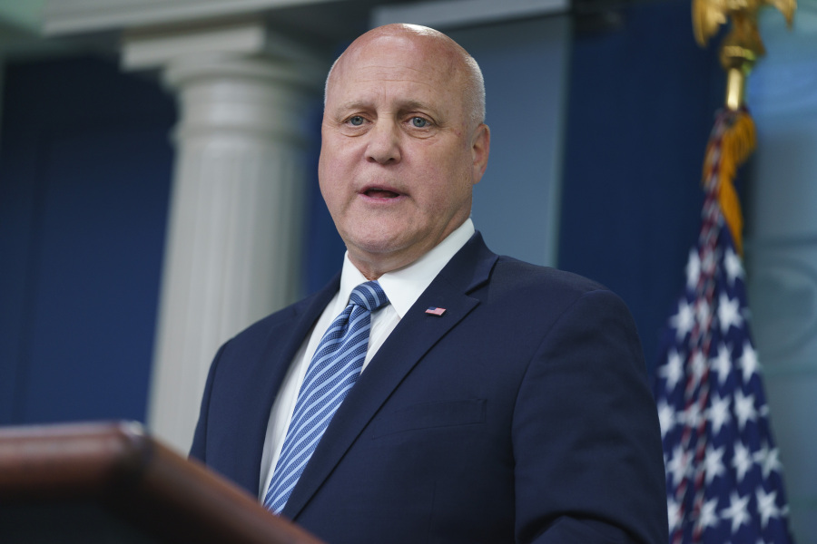 FILE - White House Infrastructure Coordinator Mitch Landrieu speaks during a briefing at the White House, May 12, 2023, in Washington. After two years as the White House infrastructure coordinator, Landrieu is leaving his post and is expected to help push publicly for President Joe Biden&rsquo;s reelection.