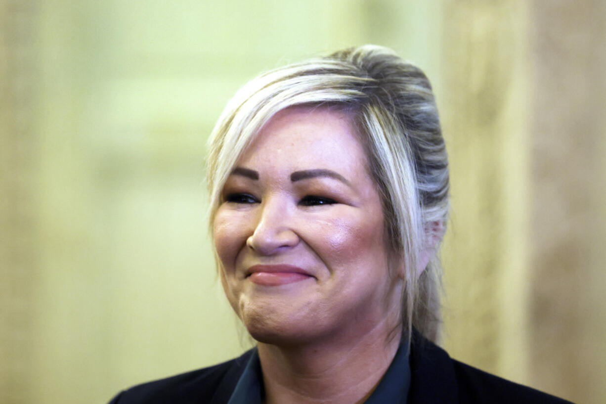 Sinn Fein&rsquo;s members Michelle O&rsquo;Neill smiles during a press conference at parliament buildings, Stormont, Northern Ireland, Tuesday, Jan 30, 2024. Sinn Fein&rsquo;s Michelle O&rsquo;Neill is now Northern Ireland First Minister designate and is due to be the first Nationalist to take the position in the history of the state.