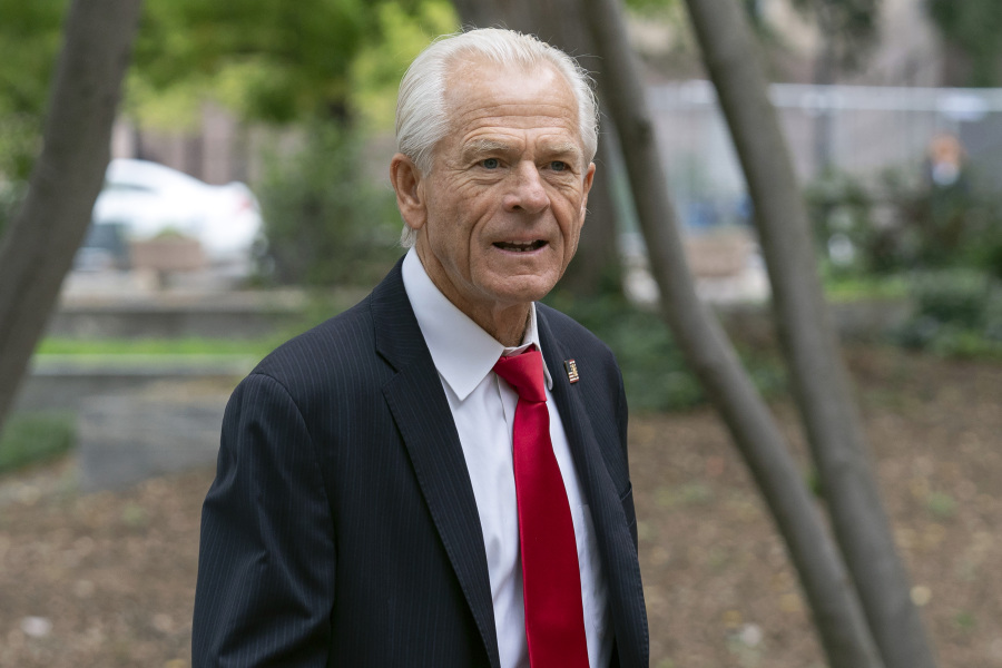 FILE - Former Trump White House trade adviser Peter Navarro arrives at the E. Barrett Prettyman U.S. Federal Courthouse, in Washington, Aug. 28, 2023. A federal judge on Tuesday, Jan. 16, 2024, rejected a bid for a new trial for Navarro, who was convicted of contempt of Congress for refusing to cooperate with a congressional investigation into the Jan. 6, 2021, attack on the U.S. Capitol.