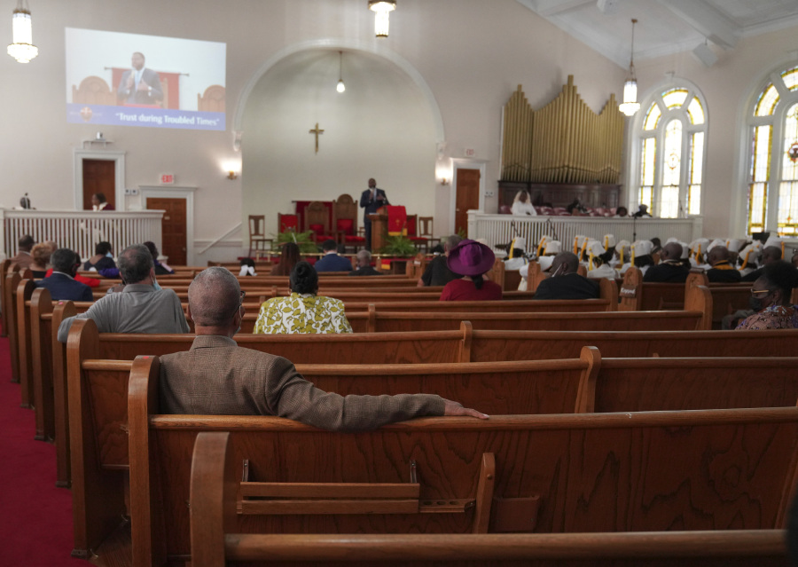 Congregants sit in largely empty pews during service at Zion Baptist Church, April 16, 2023, in Columbia, S.C. Post-pandemic burnout is at worrying levels among Christian clergy in the U.S., prompting many to think about abandoning their jobs, according to a new nationwide survey released Jan. 11.