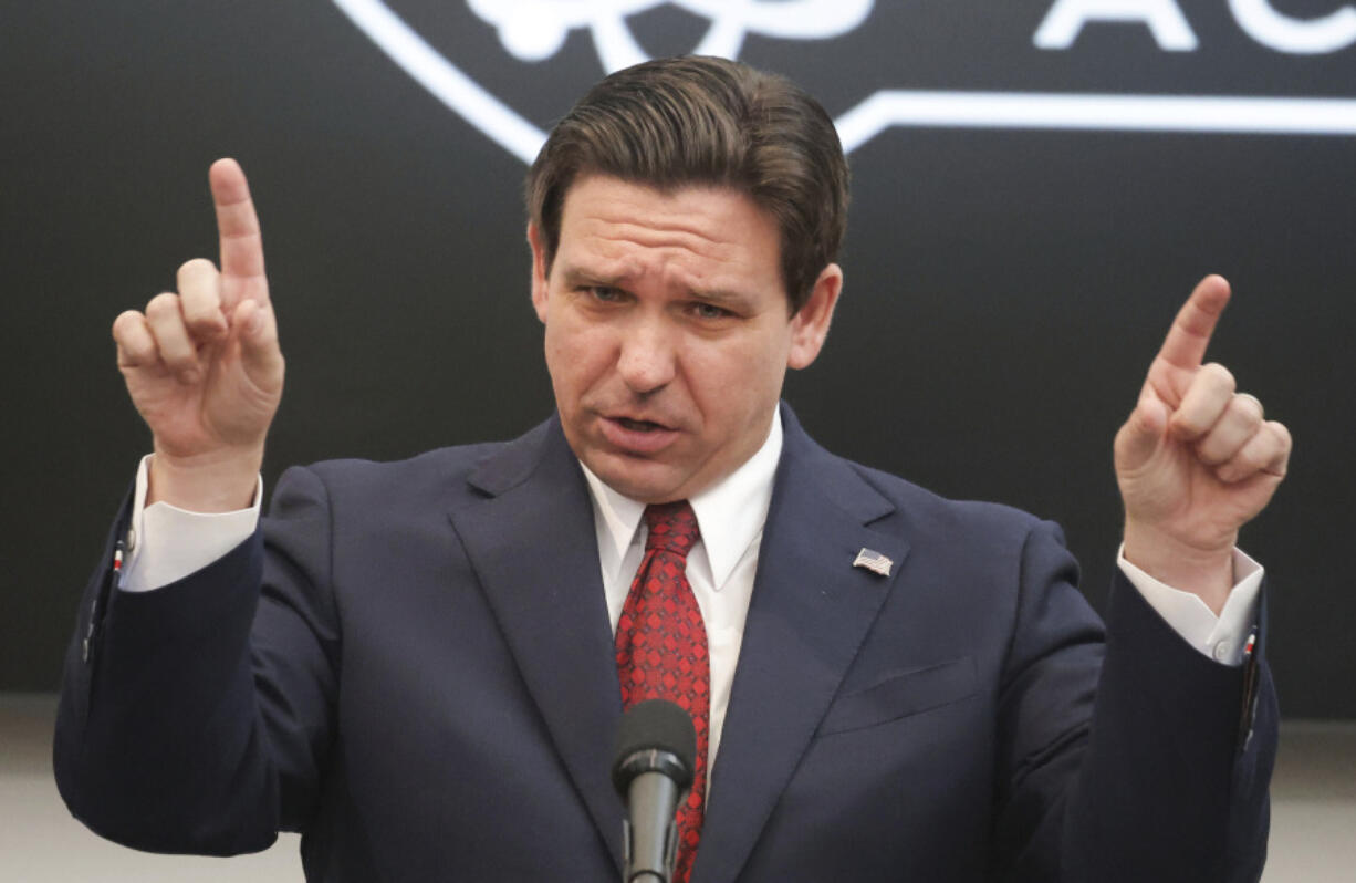 FILE - Florida Gov. Ron DeSantis delivers remarks at NeoCity Academy in Kissimmee, Fla., Jan. 26, 2024. Less than two weeks after suspending his presidential campaign, DeSantis finally weighed on what he wants lawmakers to do this year: Change Washington. Today, Monday, Jan. 29, 2023, is the start of the fourth week of a legislative session that lasts less than nine weeks.