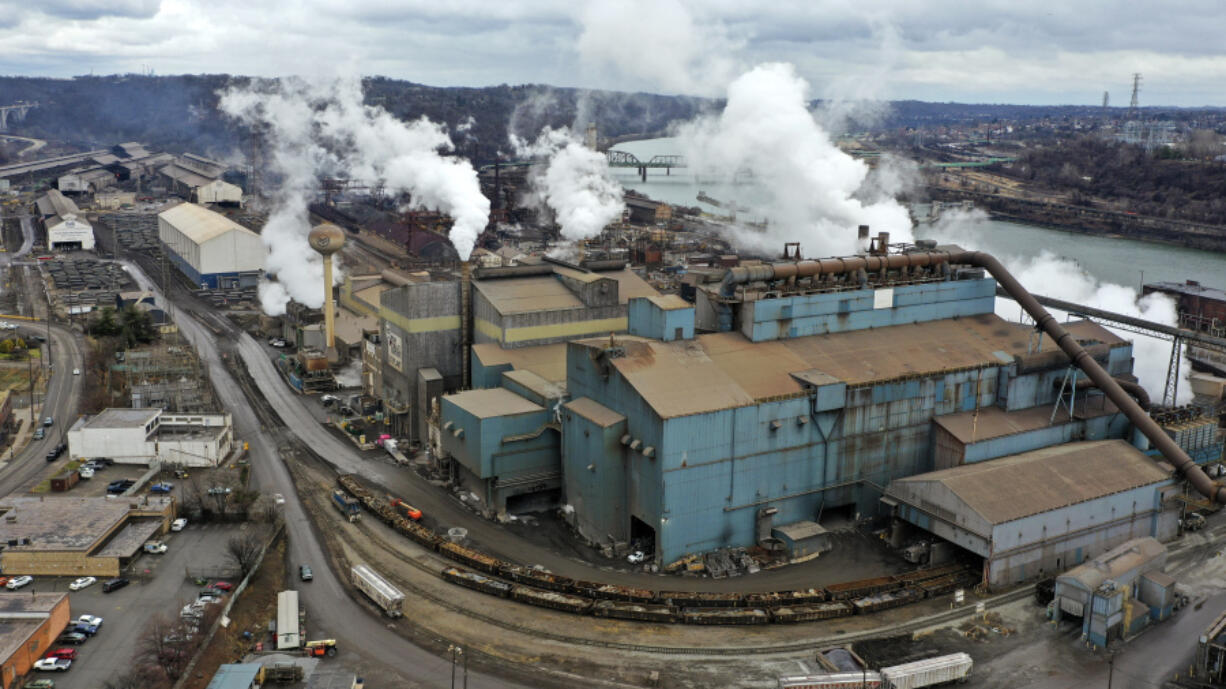 File - A portion of US Steel&rsquo;s Edgar Thomson plant is seen in Braddock, Pa., on Monday, Dec. 18, 2023. On Thursday, the government issues the first of three estimates of GDP growth in the United States during the October-December quarter. (AP Photo/Gene J.