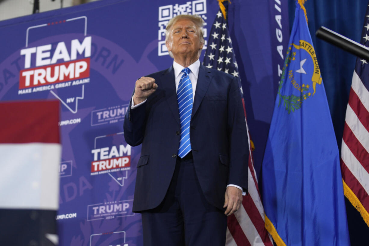 Republican presidential candidate former President Donald Trump speaks at a campaign event Saturday, Jan. 27, 2024, in Las Vegas.