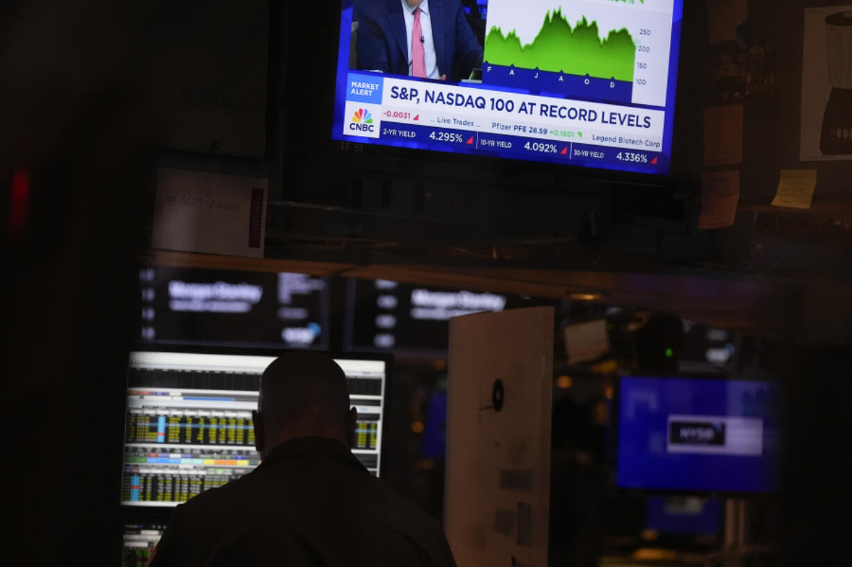 Traders work on the floor at the New York Stock Exchange in New York, Wednesday, Jan. 24, 2024.