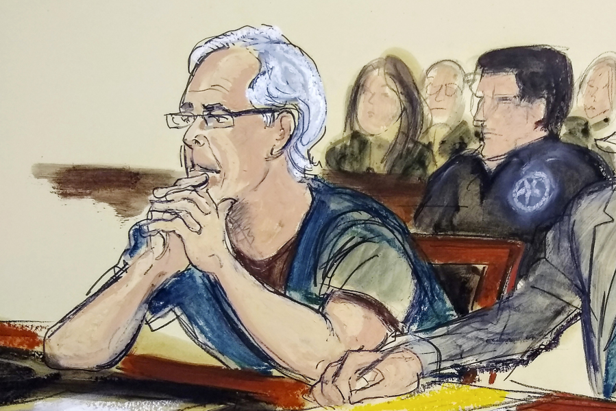 FILE - In this courtroom artist&#039;s sketch, Jeffrey Epstein listens during a bail hearing in federal court in New York on July 15, 2019. A new batch of unsealed documents pertaining to Epstein&rsquo;s sexual abuse of teenage girls was released Thursday, Jan. 4, 2024, adding hundreds of pages to a trove of information detailing how the financier leveraged connections to the rich, powerful and famous to recruit his victims and cover up his crimes.