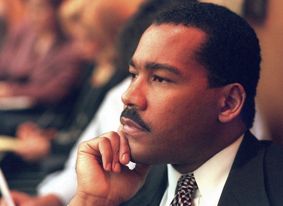 FILE - Dexter King, son of the late civil rights leader Martin Luther King Jr., listens to arguments in the State Court of Criminal Appeals in Jackson, Tenn., Friday, Aug. 29, 1997, to determine whether two Memphis judges have overstepped their authority surrounding the investigation of the King assassination. The King Center in Atlanta said the 62-year-old son of the civil rights leader died Monday, Jan. 22, 2024 at his California home after battling prostate cancer.
