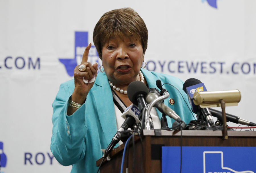 U.S. Rep. Eddie Bernice Johnson, D-Texas, at a rally in Dallas, July 22, 2019. Johnson, a nurse from Texas who helped bring hundreds of millions of federal dollars to the Dallas area as the region&rsquo;s most powerful Democrat, died Sunday. She was 88.