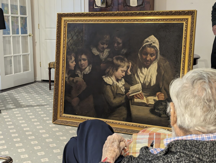 Dr. Francis Wood, 96, admires the John Opie painting &ldquo;The Schoolmistress,&rdquo; which was stolen from his parents&rsquo; Newark, N.J., home in 1969 and recently returned to him.