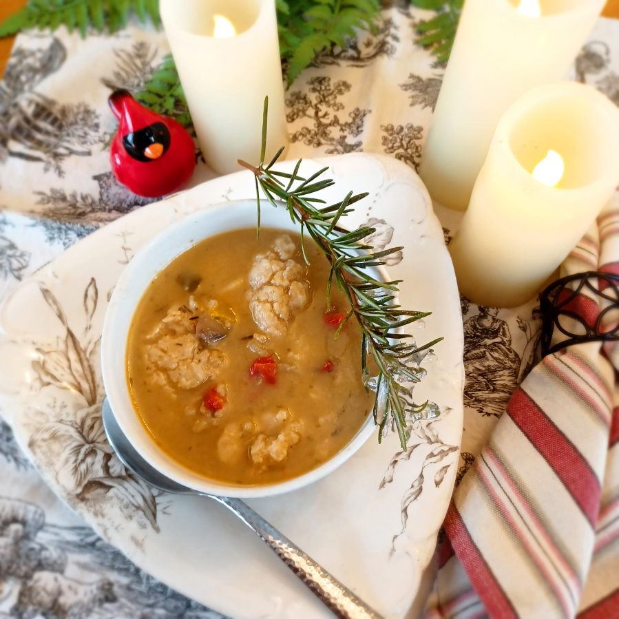 Turkey soup with dumplings is so simple you can make it with one hand.