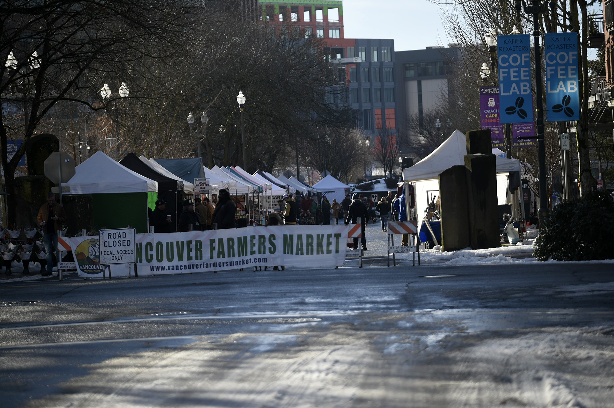 The Vancouver Farmers Market went on as scheduled despite some lingering snow and ice in downtown Vancouver on Saturday, January 20, 2024.