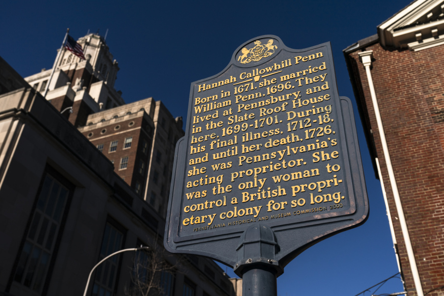 A historical marker is posted at Welcome Park in Philadelphia, Monday, Jan. 8, 2024.