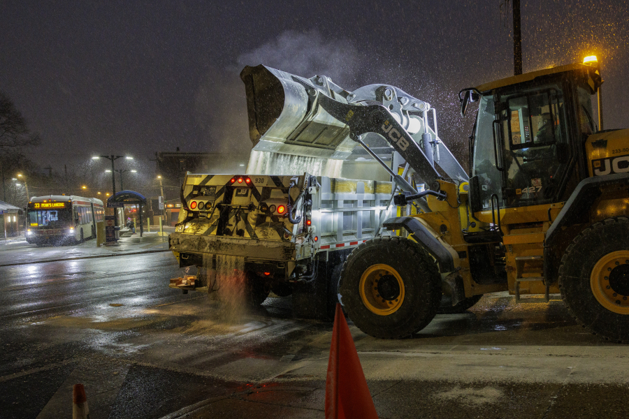 PennDot trucks load up on salt at their facility on Hunting Park on Friday,  Jan. 19, 2024 in Philadelphia.  The region is preparing for snow. (Alejandro A.