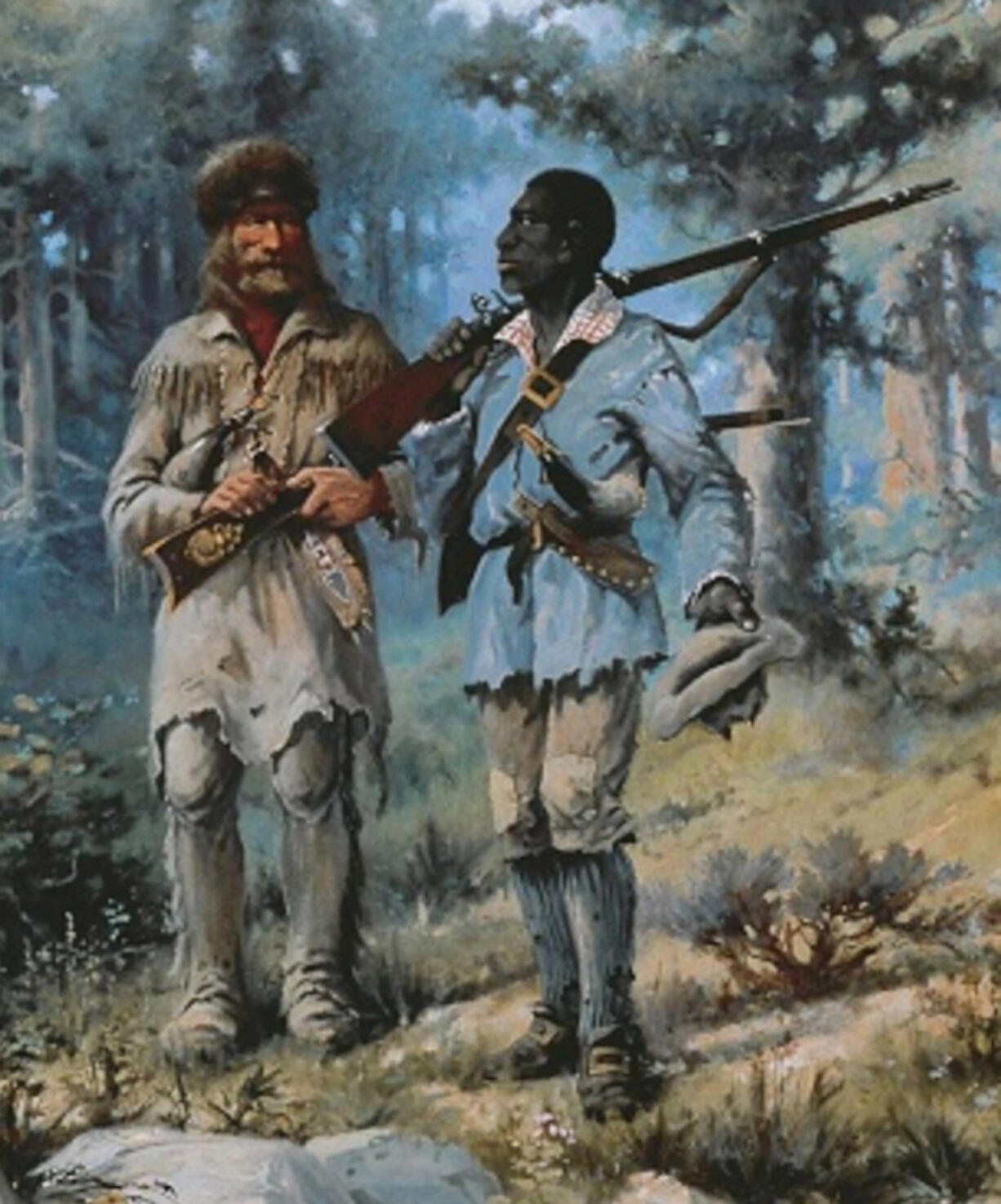 York, a slave in bondage to William Clark during the voyage of the Corps of Discovery, is depicted in this 1912 painting, &ldquo;Lewis and Clark at Three Forks,&rdquo; by E.S. Paxson. No actual image of York is known to exist.