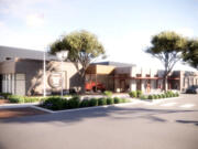 A rendering shows a design idea for a future Camas-Washougal Fire Department headquarters station in downtown Camas.