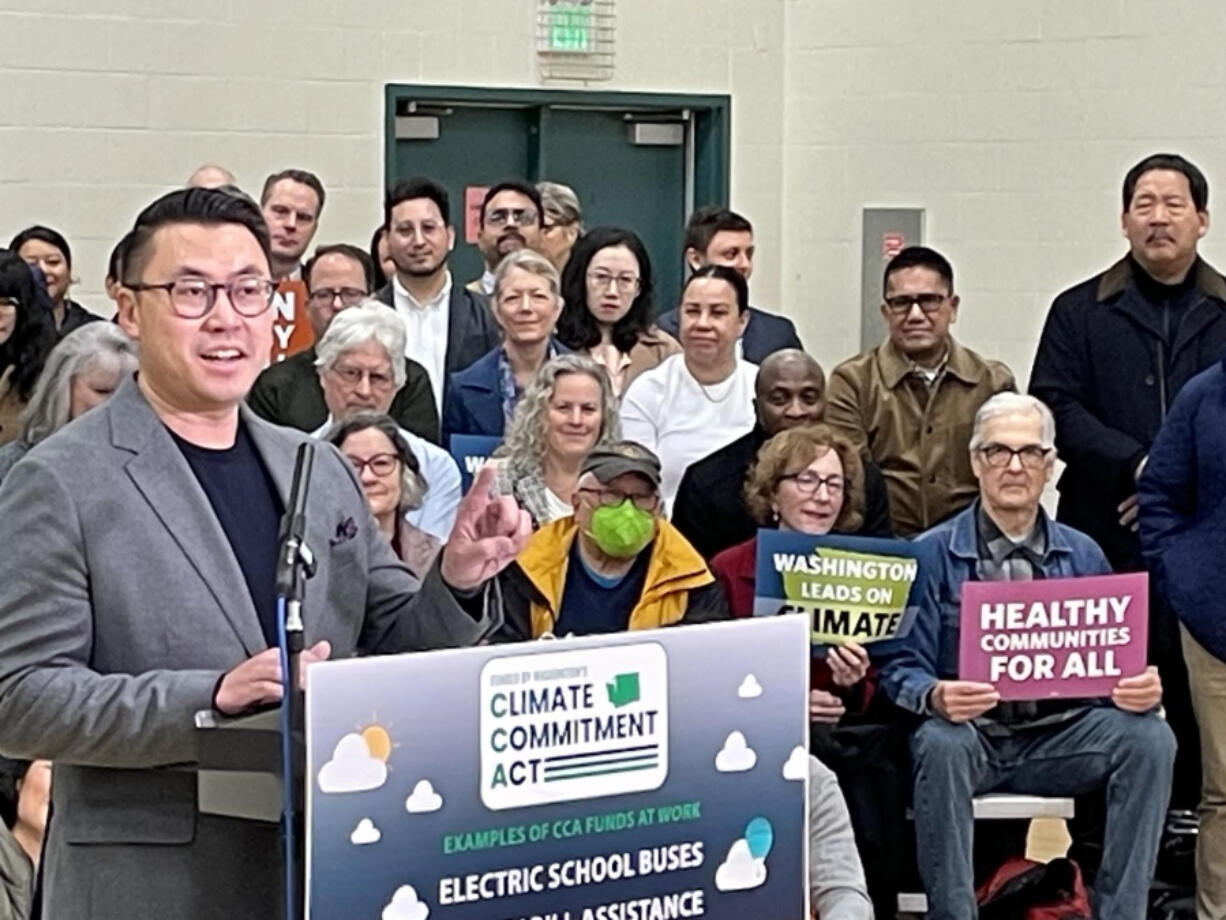 Democratic state Sen. Joe Nguyen at a December news conference in Seattle. Nguyen was the lead sponsor of a bill this year, backed by Gov. Jay Inslee, to create greater price transparency in the oil industry. The legislation failed to advance.