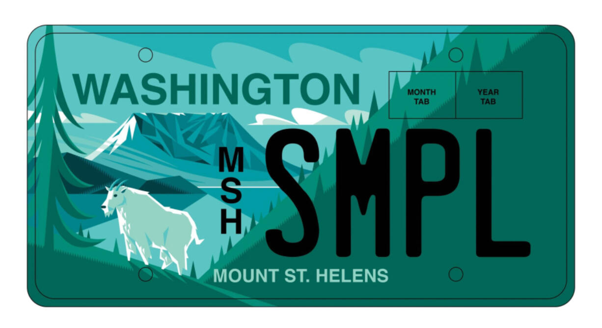 A mockup of the proposed Mount St. Helens license plate. (Courtesy of the Mount St.