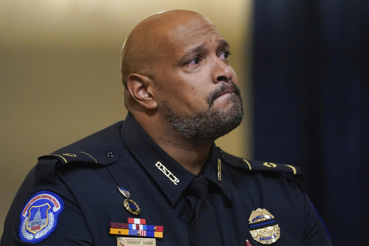 Capitol Police officer Harry Dunn listens during the House select committee hearing on the Jan. 6 attack on Capitol Hill in Washington, D.C., on July 27, 2021.