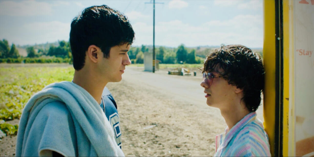 Max Pelaya, left, and Reese Gonzales in &ldquo;Aristotle and Dante Discover the Secrets of the Universe.&rdquo; (Blue Fox Entertainment/TNS)