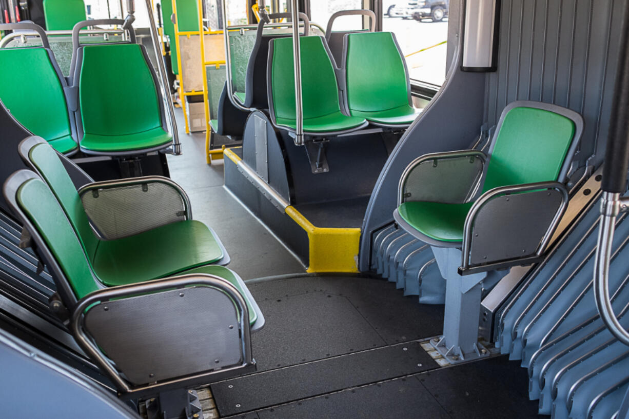 A view of the various seating levels in C-Tran&rsquo;s bus designed for The Vine. With the closure of Nova Bus Manufacturer&rsquo;s U.S. plant, New Flyer Group is now C-Tran&rsquo;s only option for purchasing the 60-foot articulated buses.