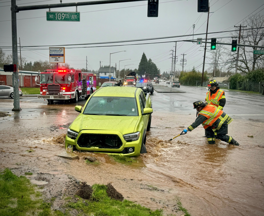 A pickup struck a fire hydrant Monday morning, releasing thousands of gallons of water near Burton Road and Northeast 109th Avenue in east Vancouver.