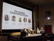 A panel of wildfire experts from around Washington discuss the issue Thursday during The Columbian Conversations: Wildfires in Southwest Washington event at Kiggins Theatre.