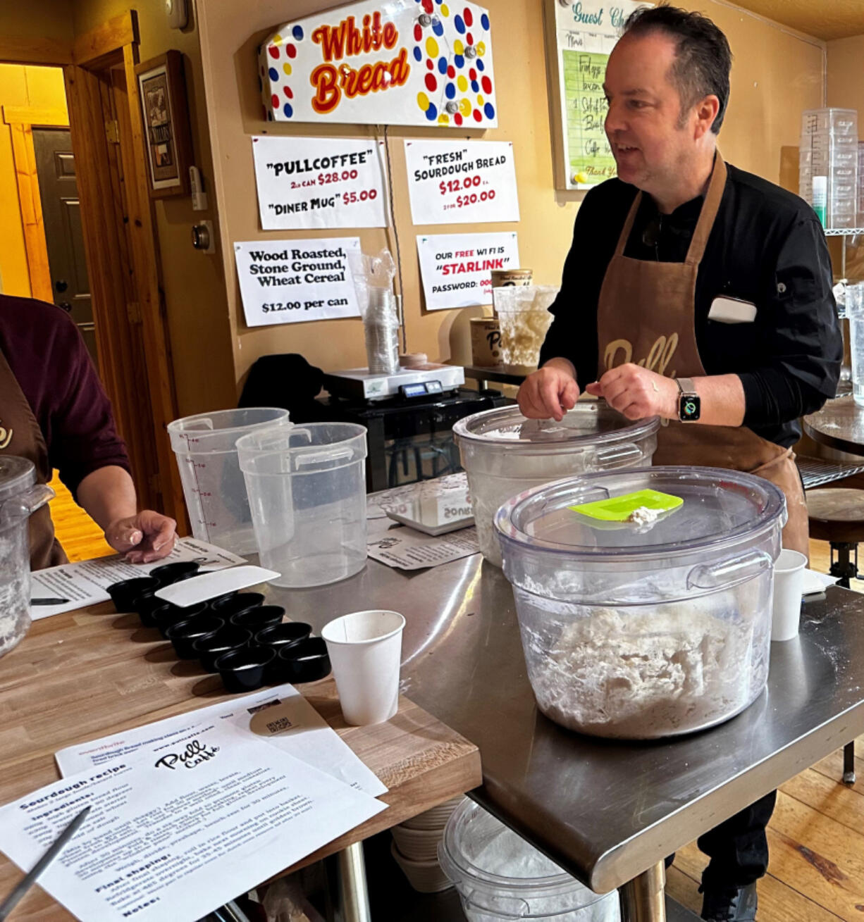 Todd Millar teaches a class on sourdough bread baking at Pull Caffe in Yacolt..
