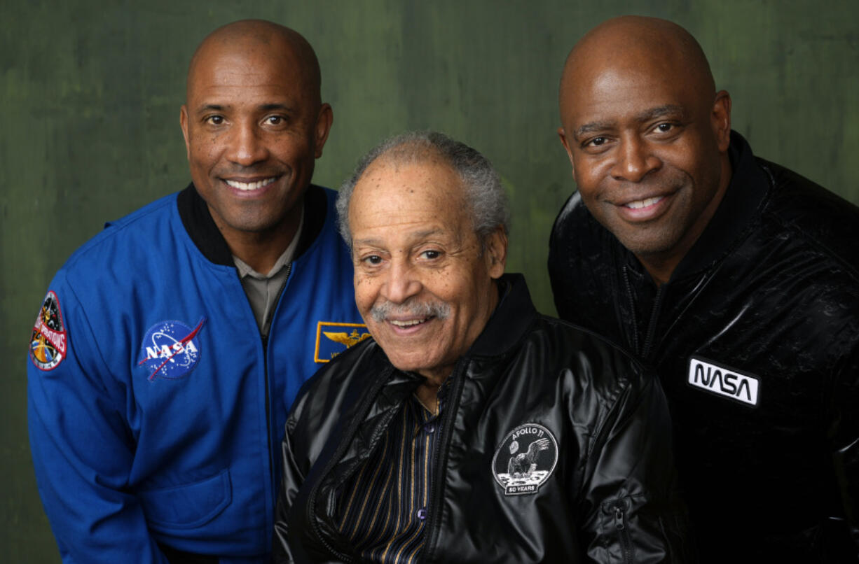 NASA astronauts Victor Glover, from left, Ed Dwight and Leland Melvin promote the National Geographic documentary film &ldquo;The Space Race&rdquo; during the Winter Television Critics Association Press Tour, Feb. 8, at The Langham Huntington Hotel in Pasadena, Calif.