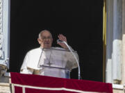 Pope Francis appears at the window of his studio overlooking St. Peter&rsquo;s Square at The Vatican for the traditional Sunday noon blessing of faithful and pilgrims gathered in the Square for the Angelus prayer, Sunday, Feb. 25, 2024. Pope Francis had canceled an audience scheduled for Saturday as a precaution after coming down with mild flu, the Vatican press office said in a short statement, without adding further details.