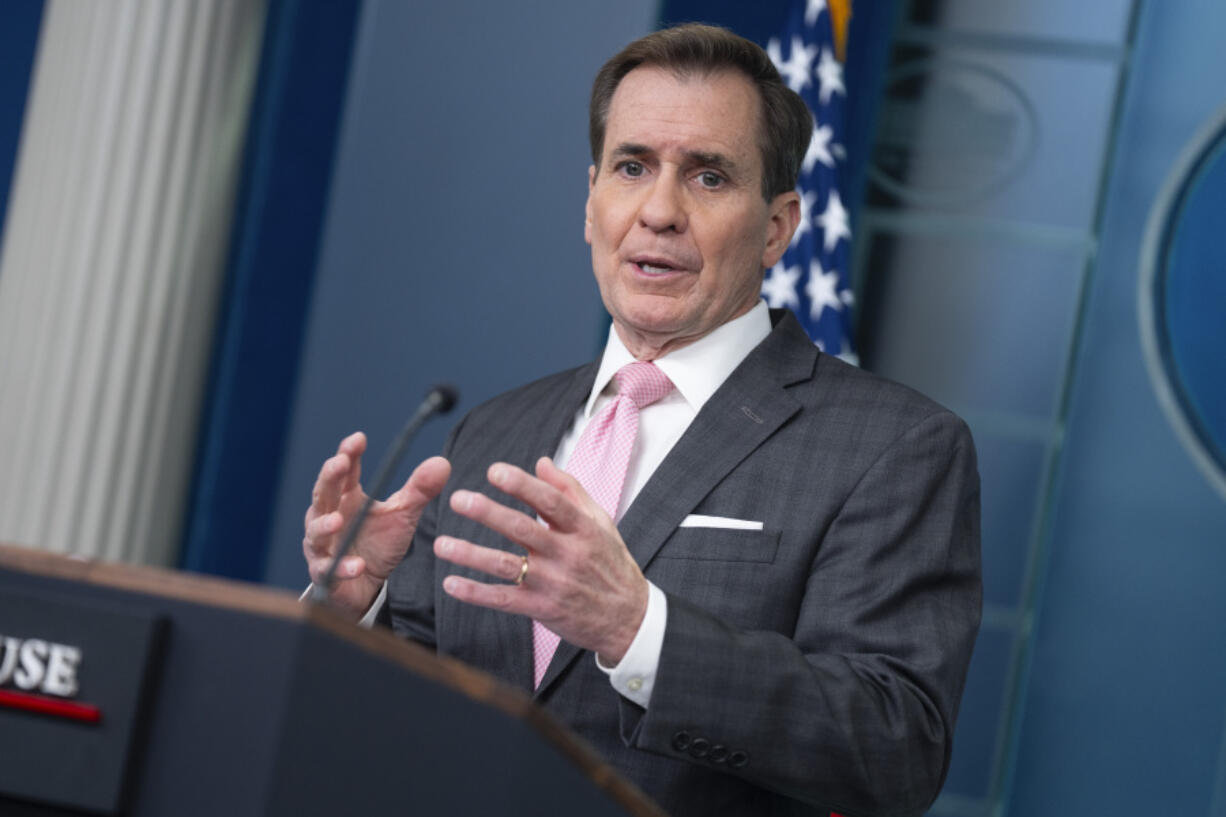 National Security Council spokesman John Kirby speaks during a press briefing at the White House, Tuesday, Feb. 13, 2024, in Washington.
