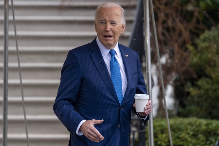 President Joe Biden walks out of the White House in Washington, Wednesday, Feb. 28, 2024, to board Marine One for a short trip to Walter Reed National Military Medical Center in Bethesda, Md., for his annual physical.