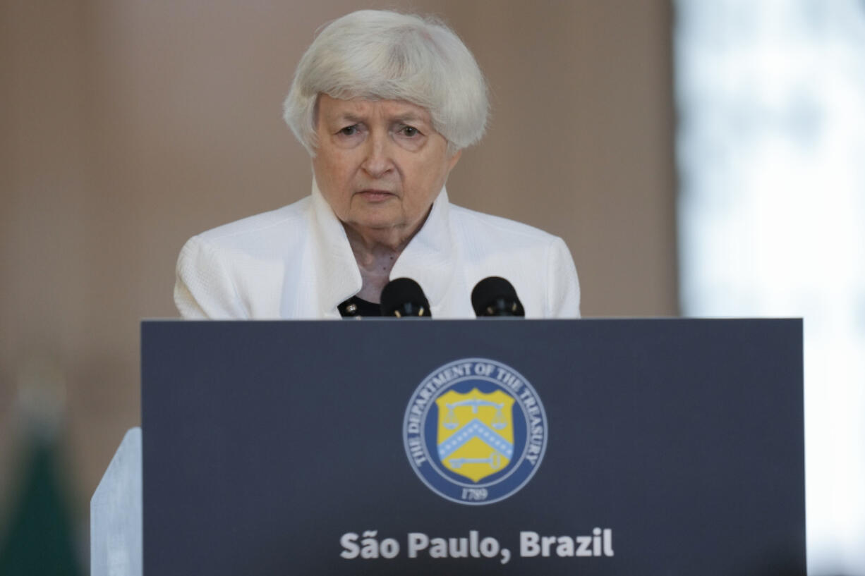 U.S. Secretary of the Treasury Janet L. Yellen gives a press conference a day ahead of the G20 Finance Ministers and Central Bank Governors meetings in Sao Paulo, Brazil, Tuesday, Feb. 27, 2024.