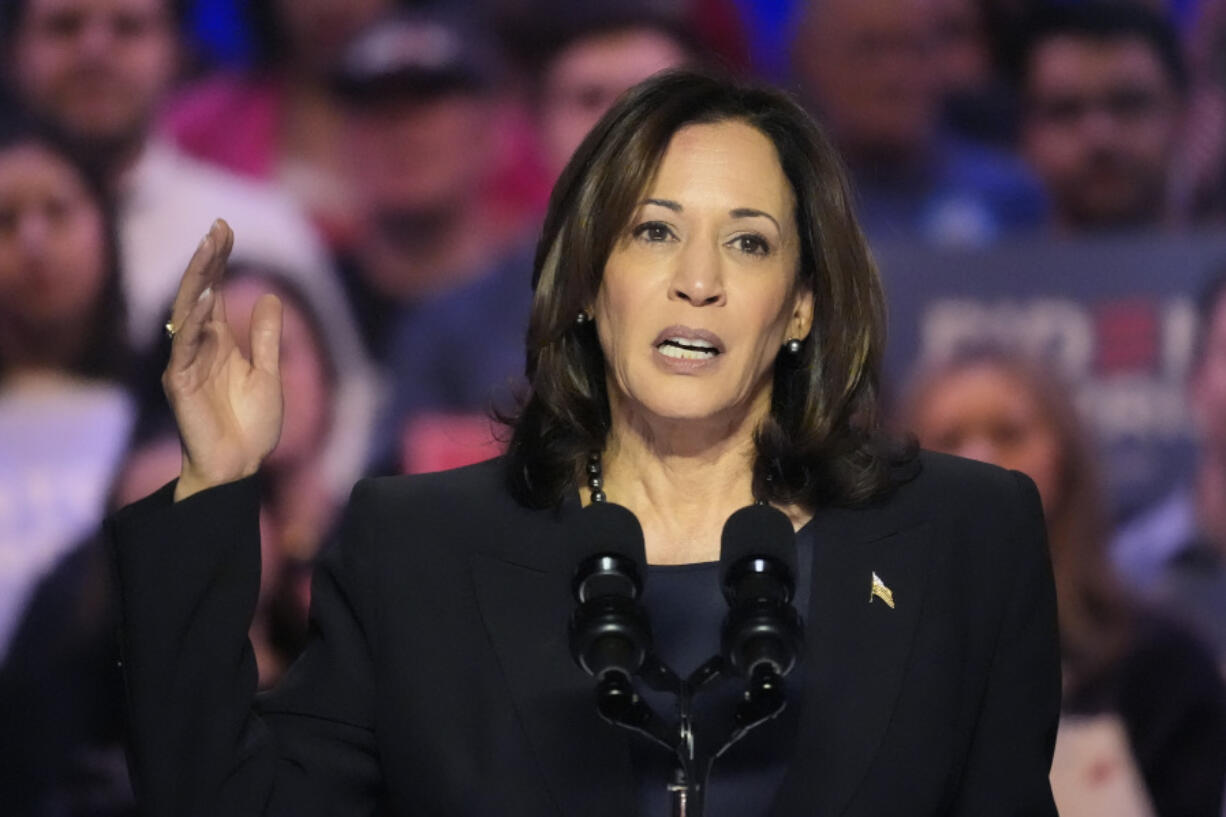 Vice President Kamala Harris speaks before President Joe Biden appears at an event on the campus of George Mason University in Manassas, Va., Tuesday, Jan. 23, 2024, to campaign for abortion rights, a top issue for Democrats in the upcoming presidential election.