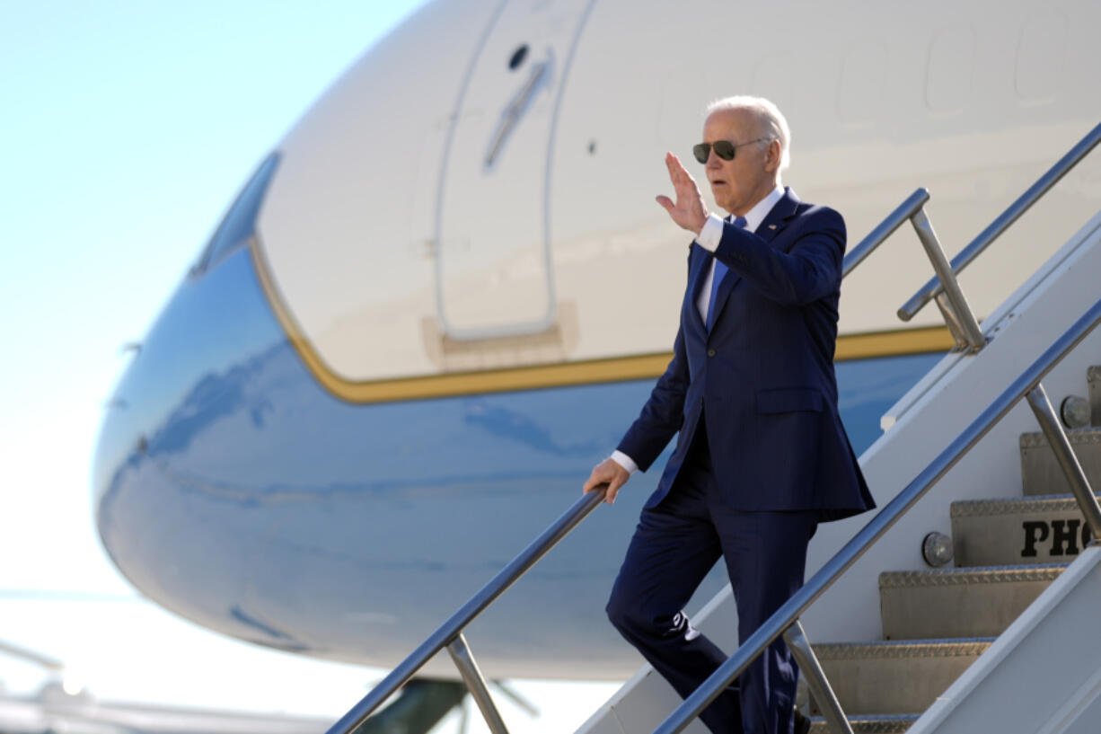 President Joe Biden arrives at John F. Kennedy International Airport in New York, Wednesday, Feb. 7, 2024, to travel to Manhattan to attend fundraisers.